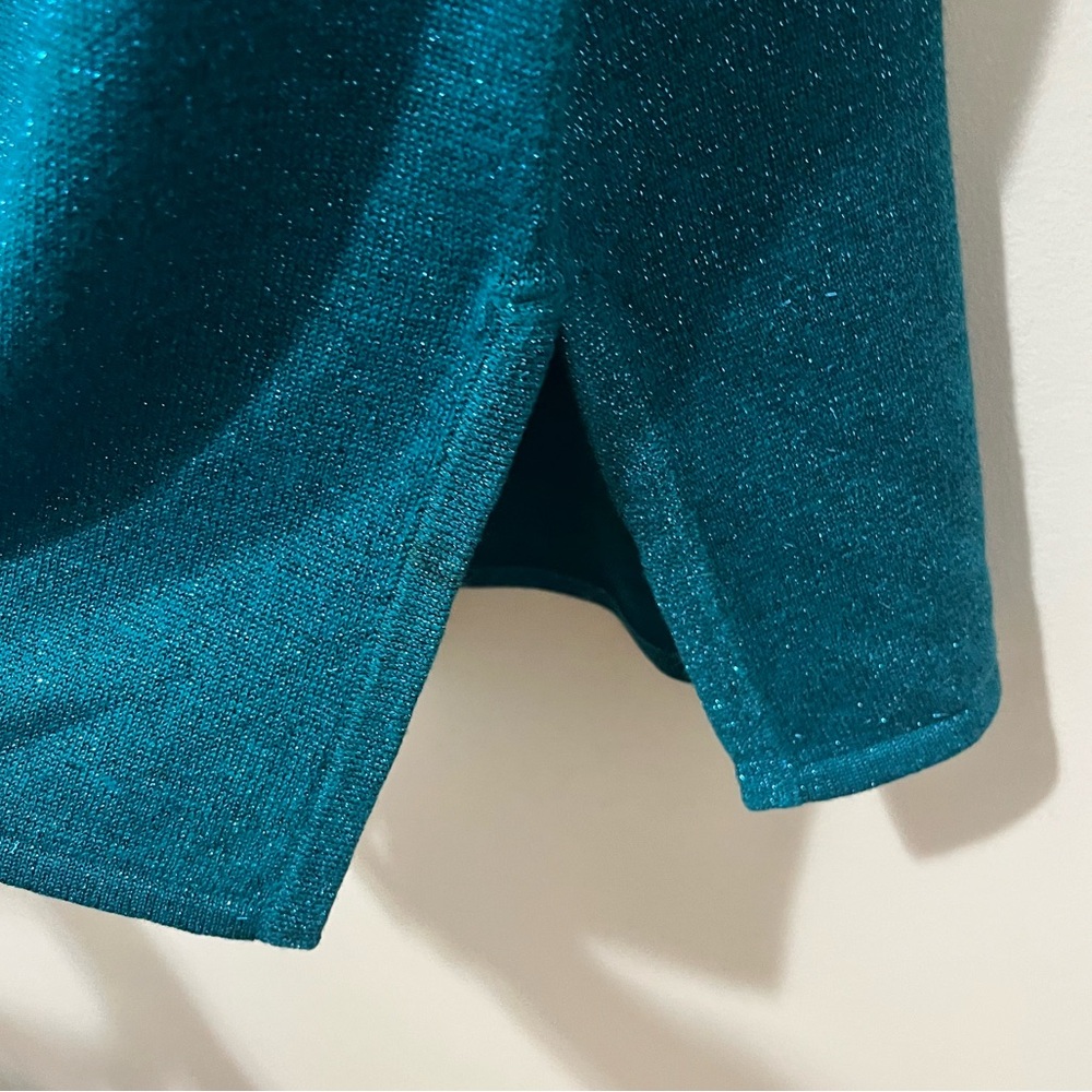 Bob Mackie Wearable Art Teal Metallic Shimmering Sweater Peacock Embroidered SM - Picture 8 of 8